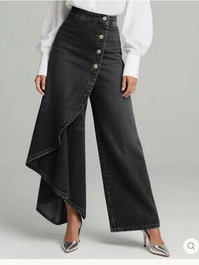 NWT/ Women’s Black Asymmetric Wrap Wide-Leg Jeans
